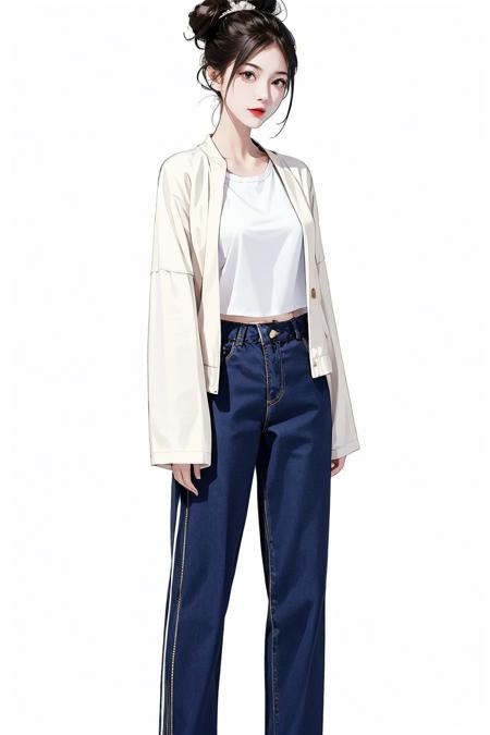 02536-3341203214-masterpiece, best quality, ((pure white background)), standing, black hair bun,cold face, full body,  jacket, white T-shirt, cas.png